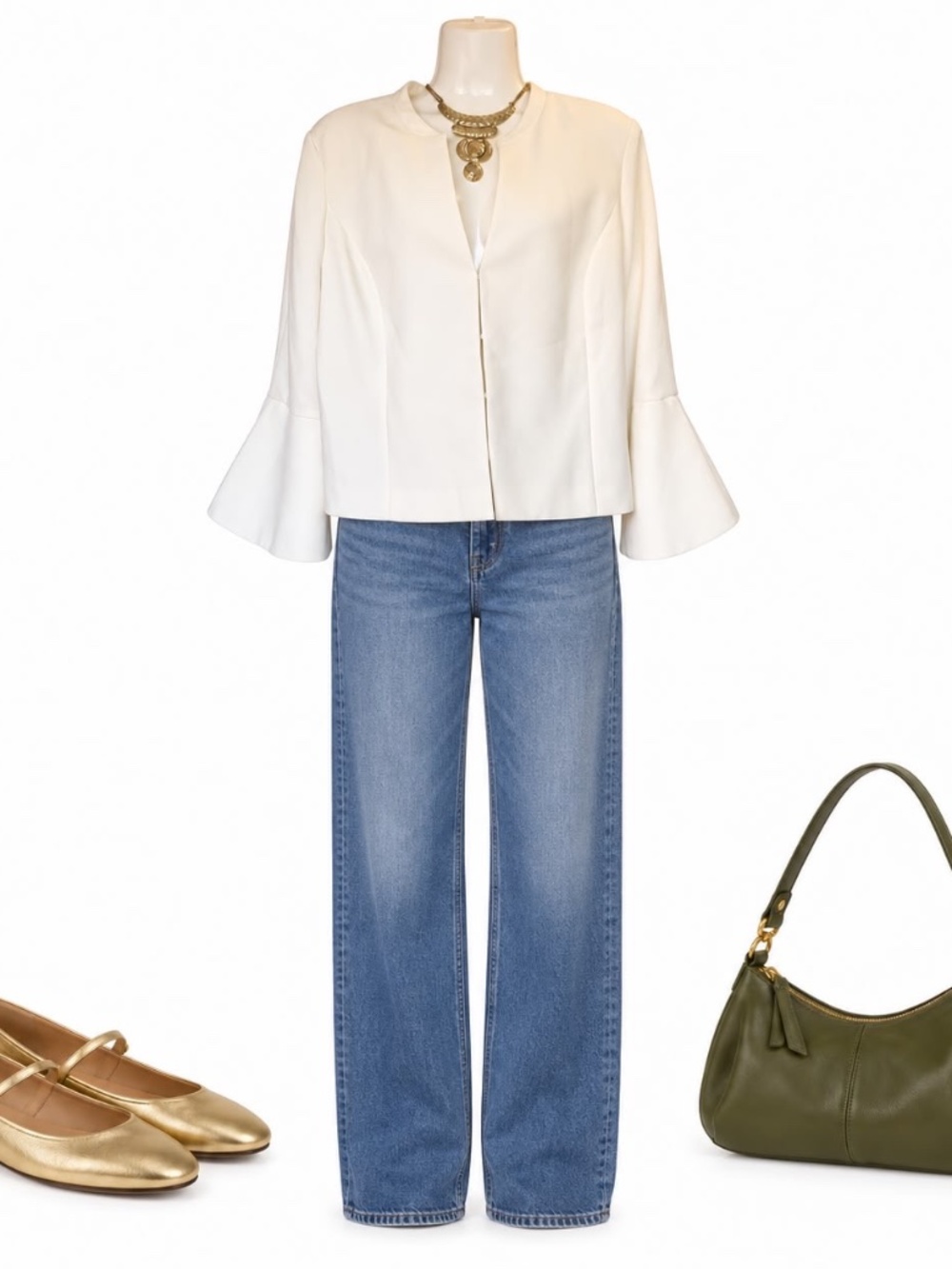 White House Black Market Ivory Bell Sleeve Blazer Size 14